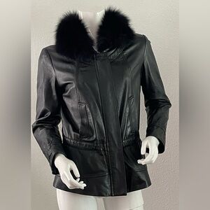 💯sheep Leather Vogue Jacket with Fur Trim and Sleek Silhouette
